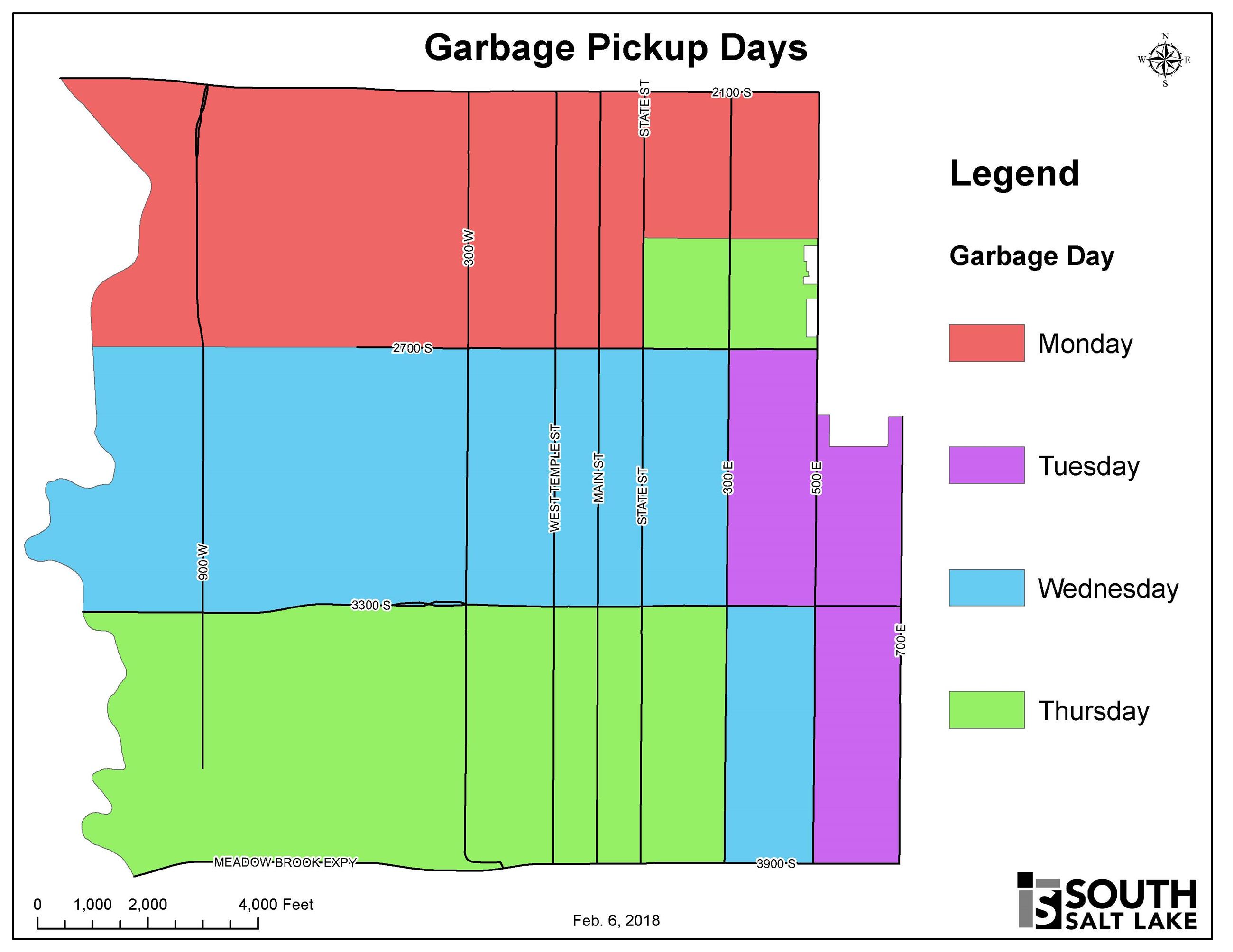 Map of South Salt Lake indicating garbage pick up days