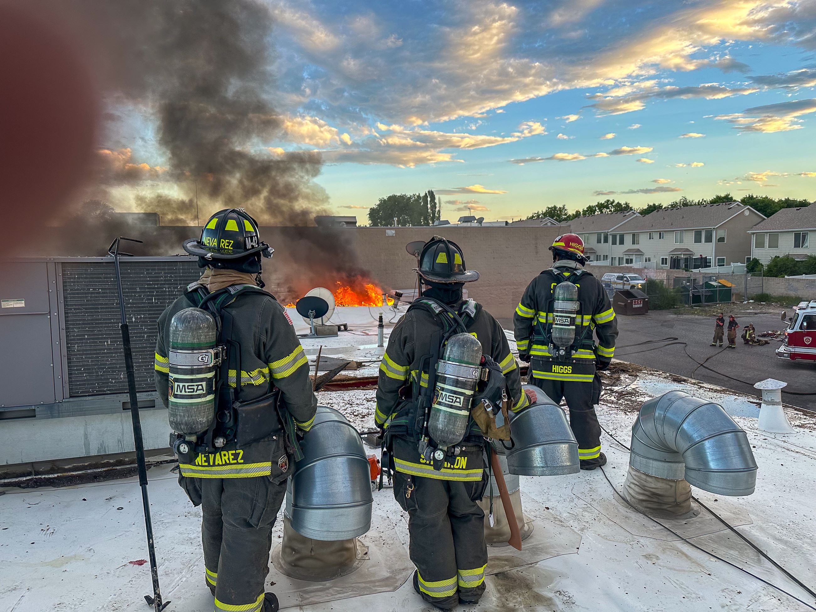 Roof fire with crew
